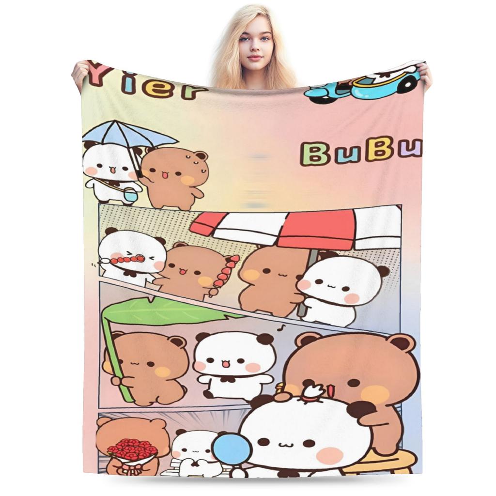 Bubu and Dudu Kawaill Couple Bears Blanket Fleece Cozy Super Soft Throw Blanket for Sofa Bedding Throws