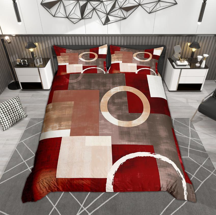 Homewish Modern Abstract Duvet Cover Set Vintage Geometric Bedding Set Retro Ombre Quilt Cover Set