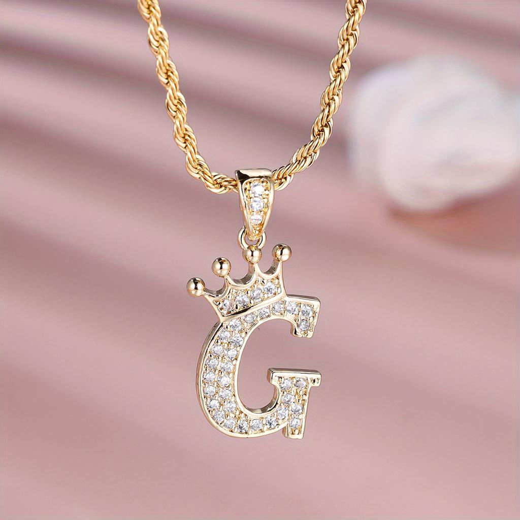1 Pc Golden Color 26 English Letter Princess Crown Necklace Pendant Wedding Band Jewelry Valentine's Day Gift