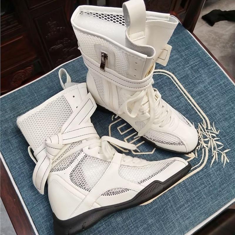 Niche hunting series boxing boots women's new retro medium tube fashion boots genuine leather boots