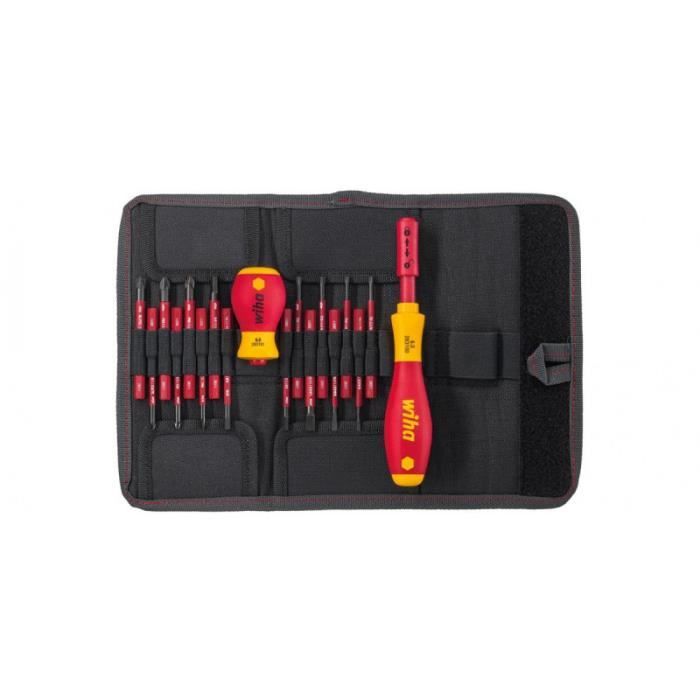 Jeu de tournevis et embouts - wiha - 41231 - 18 pièces - protection électrique jusqu'à 1000v - torx et phillips