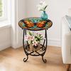 Huaqianguhh Outdoor Side Table, Round Small Mosaic Bird Butterfly Patio Accent, Indoor End Plant Coffee Tea Table for Yard Porch Garden Living
