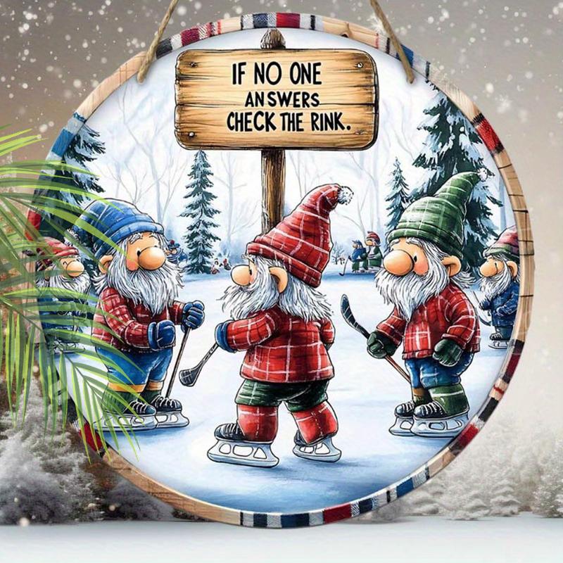 

Рождественская декоративная табличка, комнатные подвесные украшения, 2D плоские деревянные изделия с рисунком трех катающихся гномов, рождественские подарки для друзей и семьи 2D,Style1,1pc