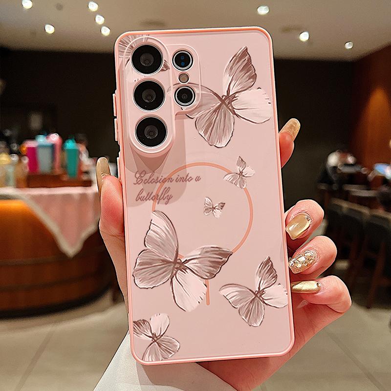Bowknots Butterfly Pattern Case For Samsung Galaxy S26 Ultra S25 Edge S24 Plus S23 FE S22 A54 A55 A56 5G Magnetic For Magsafe Matte Cover