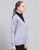 MONTE CARLO Womens Solid Light Purple V Neck Full Sleeve Cardigan