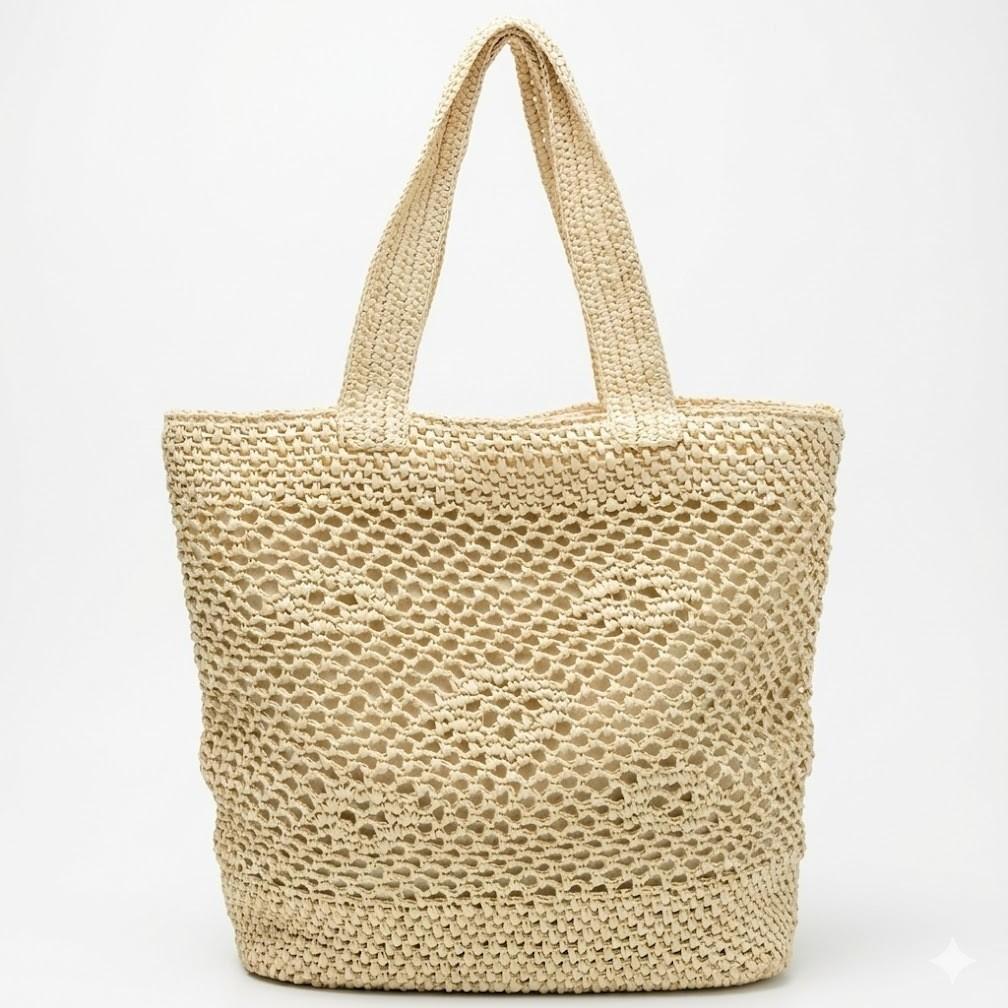 New handwoven bag hollow zipper straw bag women's large capacity shoulder tote bag seaside vacation beach bag