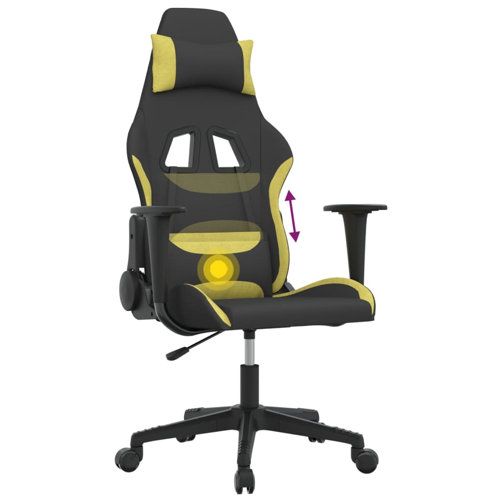 Gaming Chair with Massage Function Black and Light Green Fabric