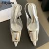 Fashion Eilyken Spring New Brand Women Pumps Snadals Fashion Square Buckle Shallow Slip On Slingback Pointed Toe Dress Shoes