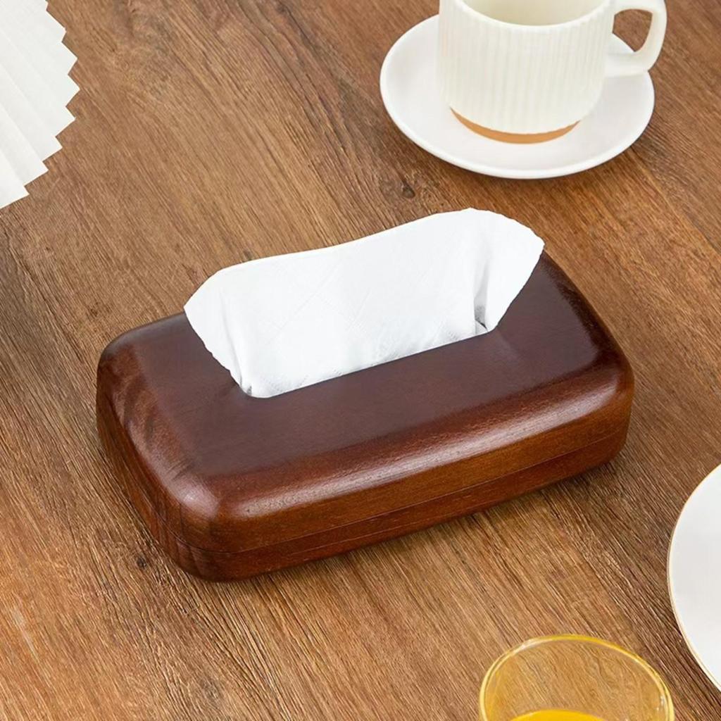 Wooden Tissue Box Easy To Refill Tabletop Rustic for Desk