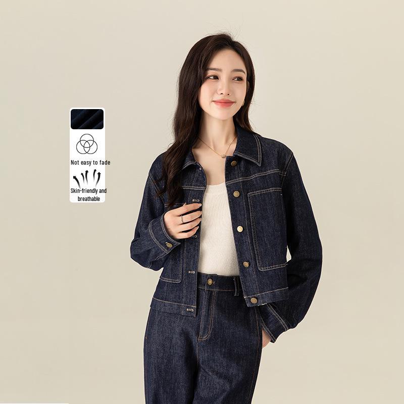 Xinge Women's Petite Retro Blue Denim Jacket - 2025 Spring Collection