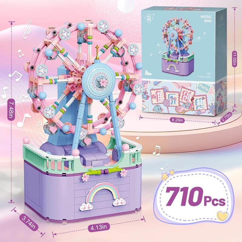 

Вращающееся колесо обозрения DIY Строительные игрушки Детский пазл Набор строительных блоков Любительское творчество День рождения Украшение для дома Образовательный подарок розовый