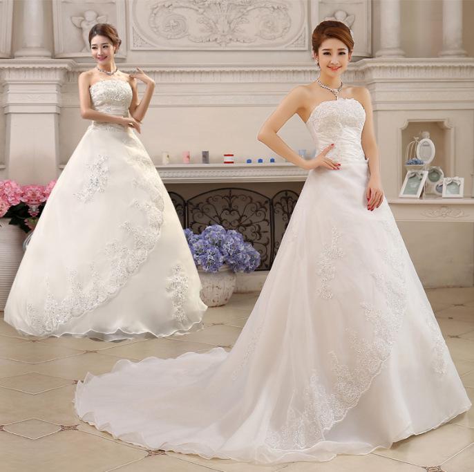 2026 Koreanischer Stil Trägerloses Schlankmachendes Hochzeitskleid mit Langer Schleppe M weiß