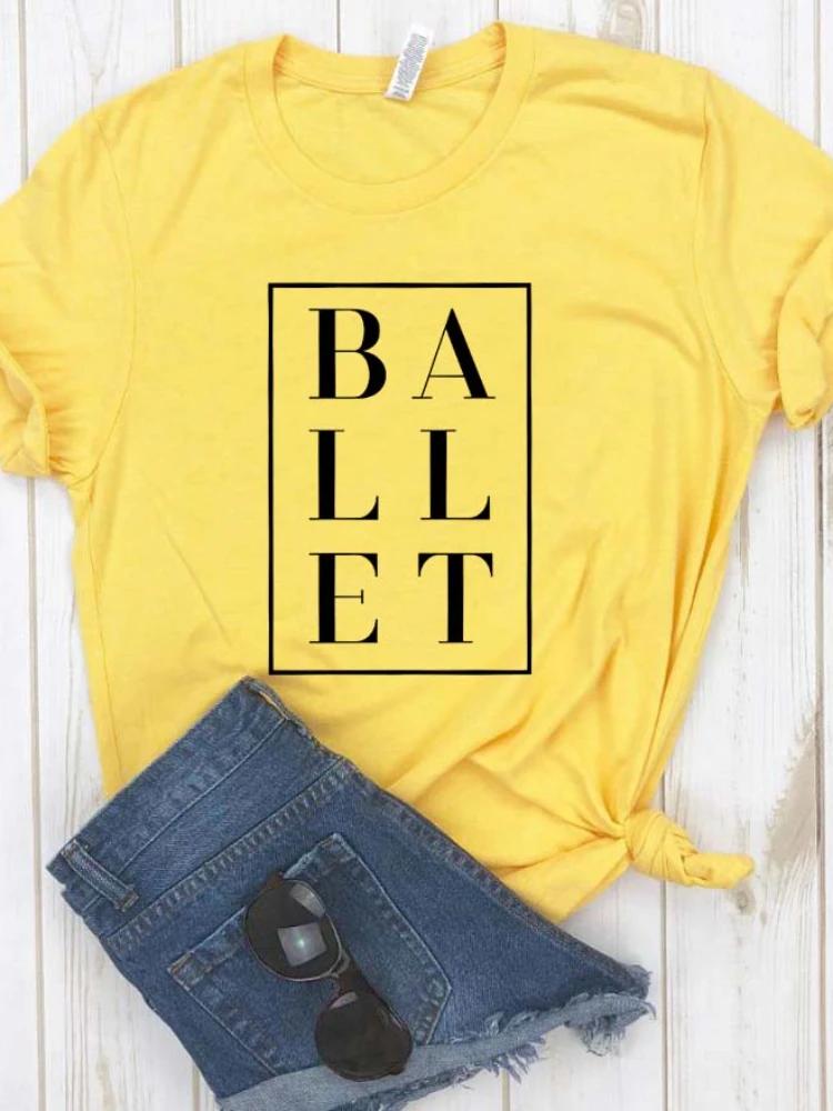 WoUnisex T Shirt Ballet Letters Print Tshirt WoUnisex Short Sleeve O Neck Loose Tshirt Ladies Causal Tee Shirt Clothes Tops