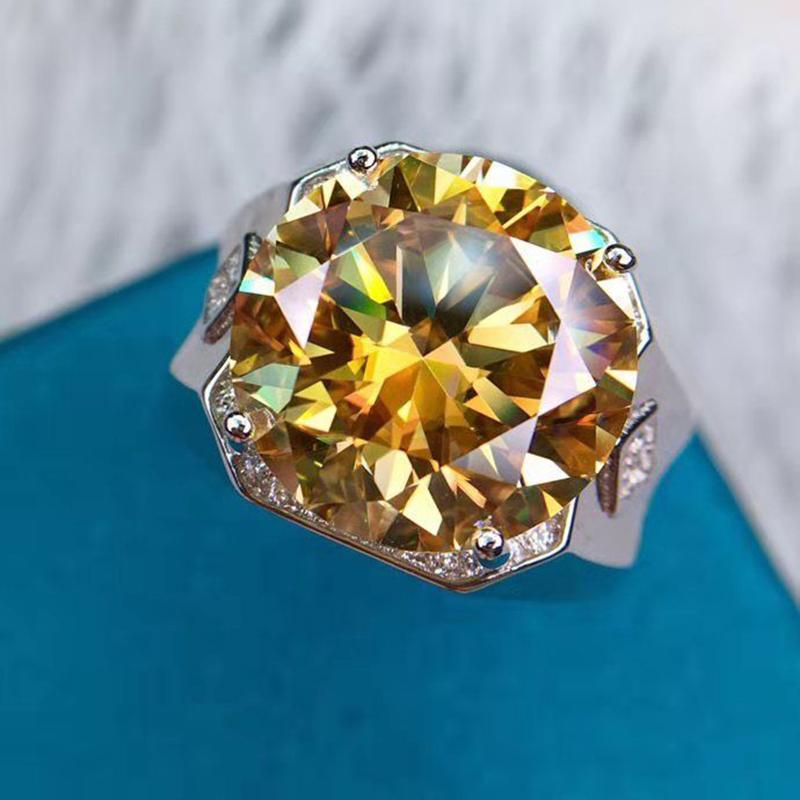 New Domineering Men's Moissan Diamond Ring Lucky Yellow Noble Yellow Diamond Hearts & Arrows Cut 10 Carat Jewelry Accessories