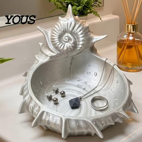 Conch Shape Jewelry Plate 3D Printed Tray, Sea Snail Dish Bowl for Ocean Theme Trinket Organizing Necklaces Earrings, Decorative Desk Organizer