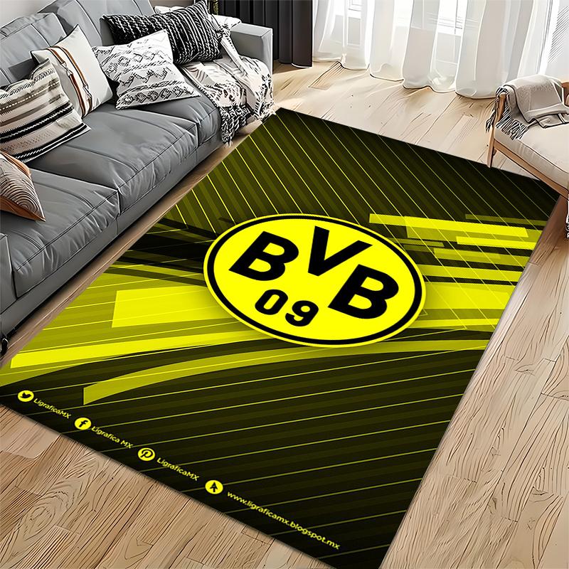 Fußballverein Teppich, Borussia Dortmund BVB 09 Gelb Schwarz Abstraktes Wappenmuster, Fußballfan Fanartikel Zimmerdekoration, Rutschfeste Matte