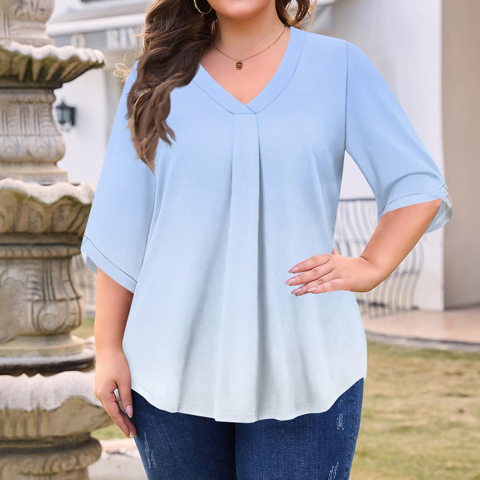 

Женская модная блузка большого размера с принтом, V-образным вырезом и рукавом три четверти XXL