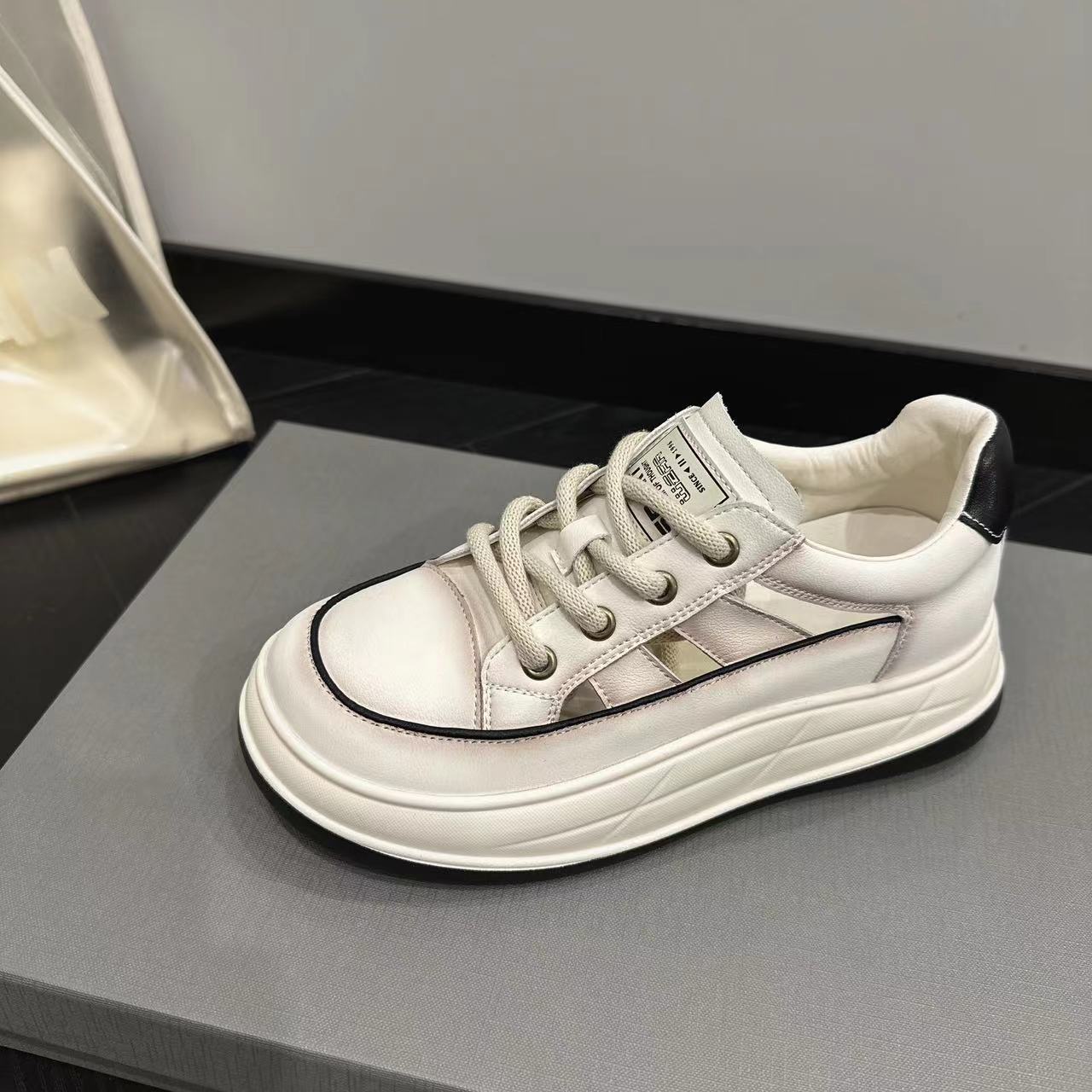 

Sandals women s 2025 new retro inner height increase hollow women s shoes versatile leather white shoes sports explosion ins tide 40