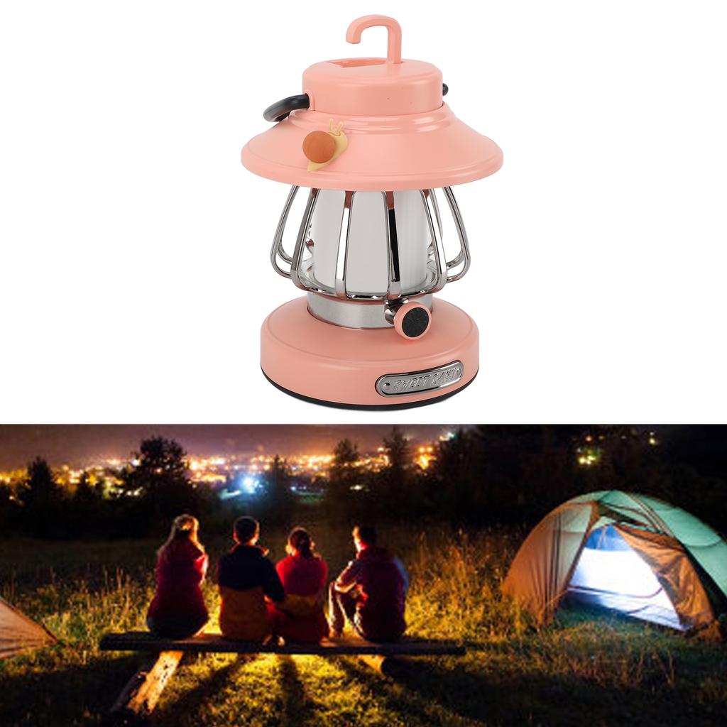 Retro Rechargeable Camping Lantern Infinite Dimming 3 Color Temperature Camping Lantern Portable Tent Light Emergency Light