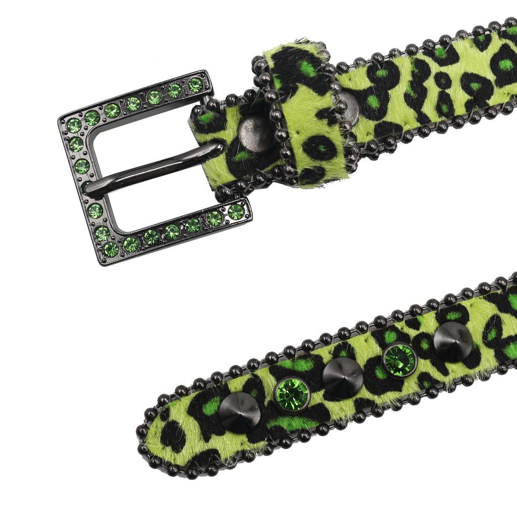2,3" Brede Damesleren Riem met Luipaardprint en Strass Gesp - Hoge Kwaliteit, Hip Hop-Geïnspireerd Nachtclub Accessoire.