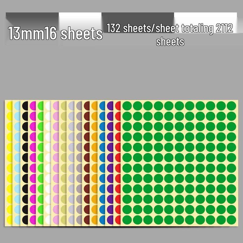 16-Color Round Self-Adhesive Dot Labels - Tear-off White Stickers for Sorting and Marking