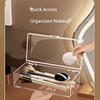 Portable Vanity Cosmetic Storage Box with Lid, Transparent Durable Organizer for Lipstick Eyeshadow Makeup Brushes