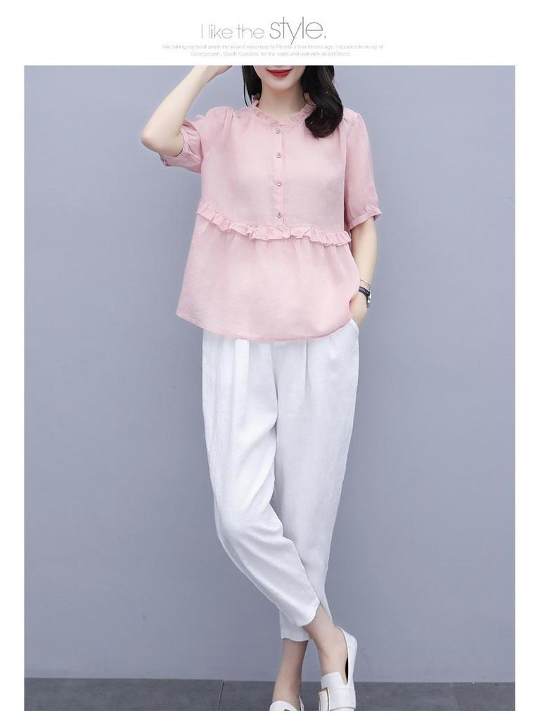 Summer 2025 Fashionable Cotton-Linen Set for Women – Petite, Youthful Style