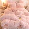 Luxury Winter Warm Long Plush Pink Bedding Set Queen Mink Velvet Double Duvet Cover Set with Fitted Sheet Warmth Quilt Covers