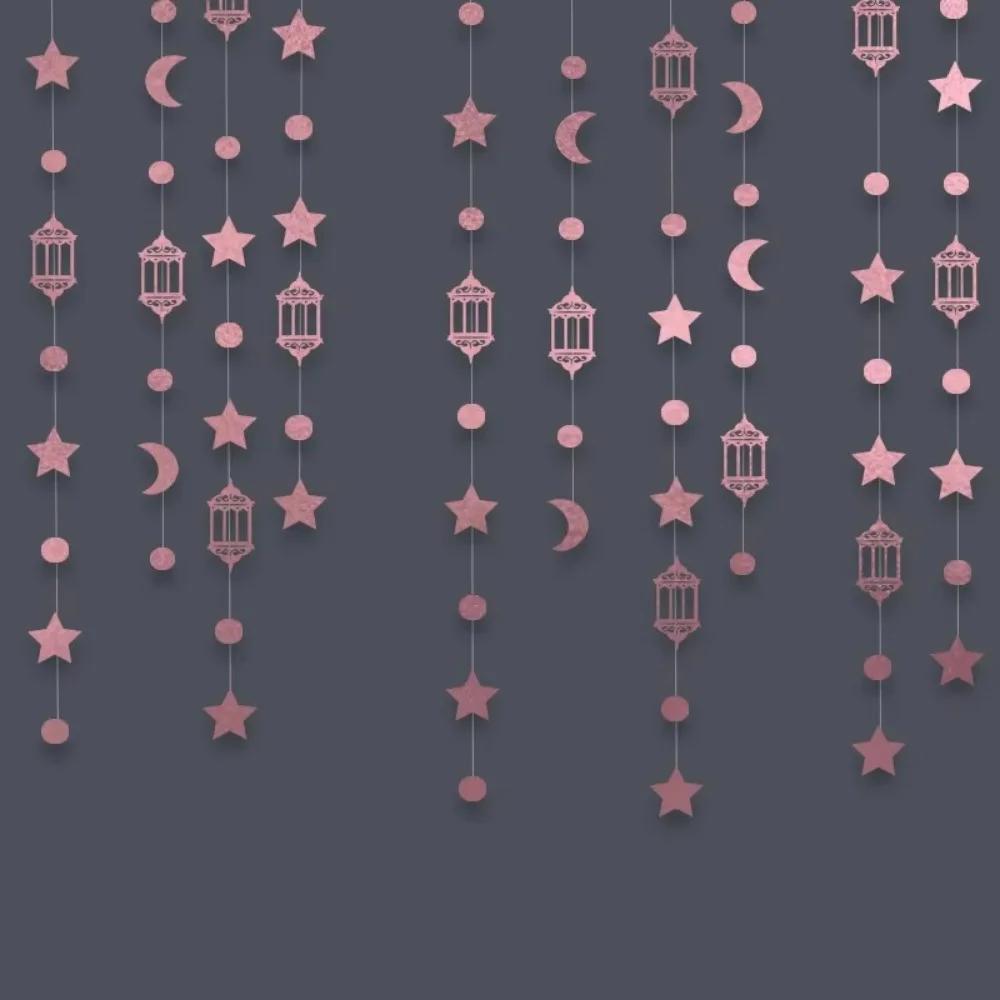 4M Eid Mubarak Banners Ornaments Gold Silver Star Moon Lantern Ramadan Kareem Hang Garland Paper DIY Home Decor Pull Flag