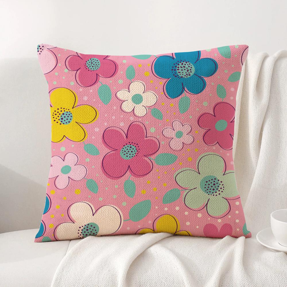 Colorful Flowers Cushion Cover Natural Linen Organic Fabric DoubleSided Printing Sofa Home Decor Breathable Bed Pillow