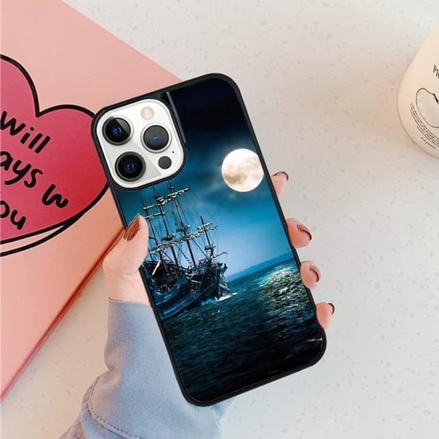 Old Ship in Sea Moon Night Phone Case For iPhone 17 Air 15 16 16e 11 12 13 14 Pro Max Cover For iPhone 17 Air Max Plus Fundas