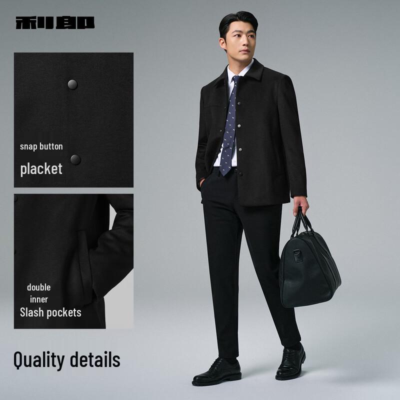 Lilang Men's Simple Business Lapel Wool Overcoat