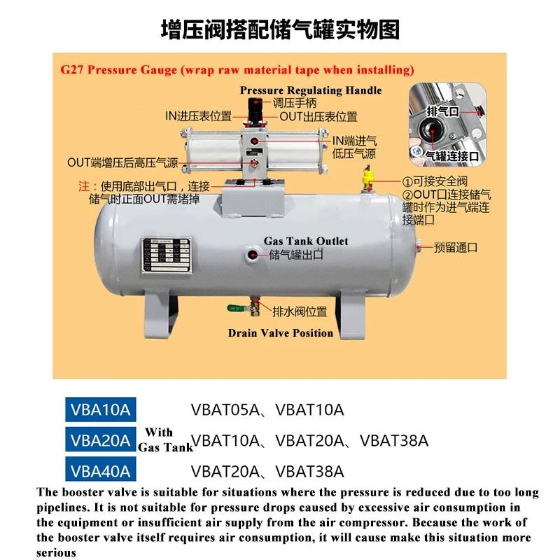 VBA Air Pressure Gas Booster Valve Pressure Pump Booster Cylinder VBA10A 11A 20A 22A 40A 42A 43A -02 03 04 Pneumatic Cylinder