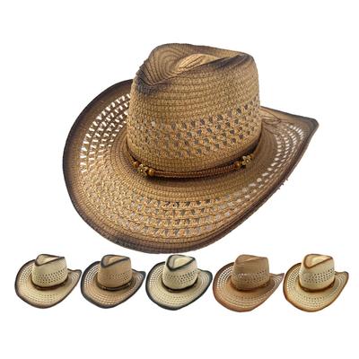 Western Cowboy Straw Hat Retro Ethnic Style Jazz Hat Outdoor Casual Top Hat Curved Brim Hat