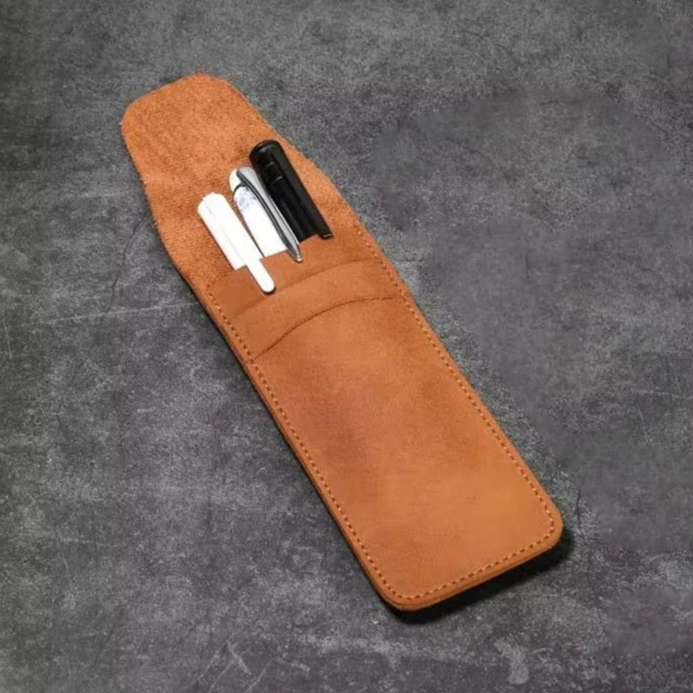 Portable Vintage Leather Pen Case Mini Protective Pen Bag Minimalist Flip Stationery Organizer Bag For Women Men Business Travel