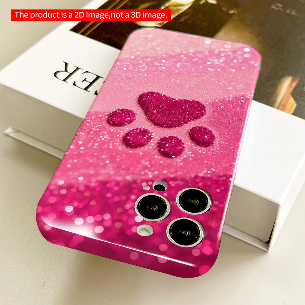 2DFlat Pink Glitter Paw Print Phone Case All inclusive film hard phone case, compatible with iPhone 18 Pro Max 17 16 15 14 13 12 11