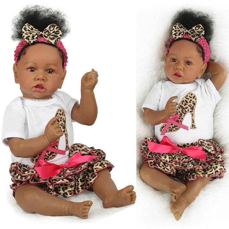 Baby Reborn 22 Doll African American Doll Silicone Vinyl Newborn  Dress Dolls