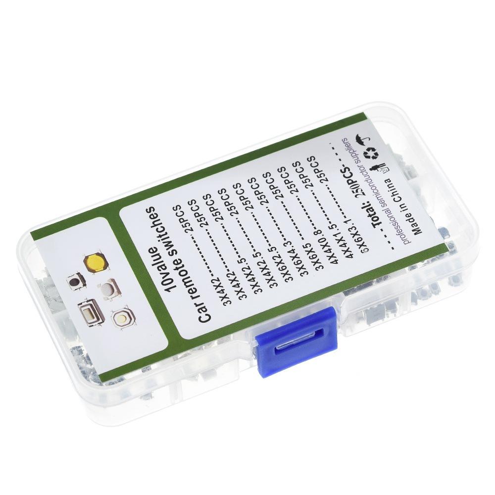 

250 Pieces 10 Types Tactile Push Button , Anti-Static Waterproof Tactile with Storage Box, for Electronic Devices, Appliances