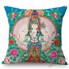 Colorful Blue Buddhism Artwork Bodhisattva Fortune God Sakyamuni Tangka Buddha Painting Sofa Pillow Case Linen Cushion Cover