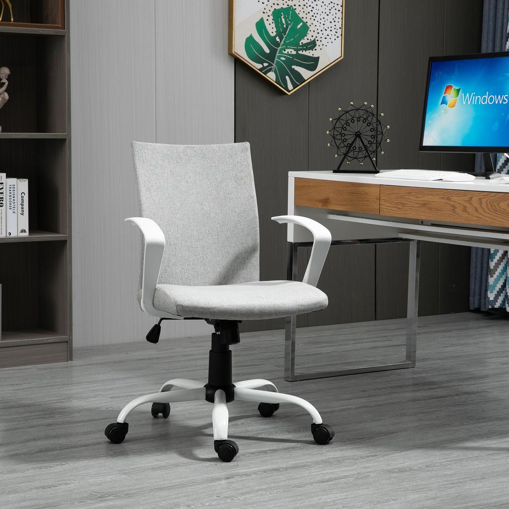 Ergonomic Rocking Office Chair, Swivel Study Chair, Desk Armchair with Adjustable Height in Fabric, 61x61x89-99 cm, Light Grey