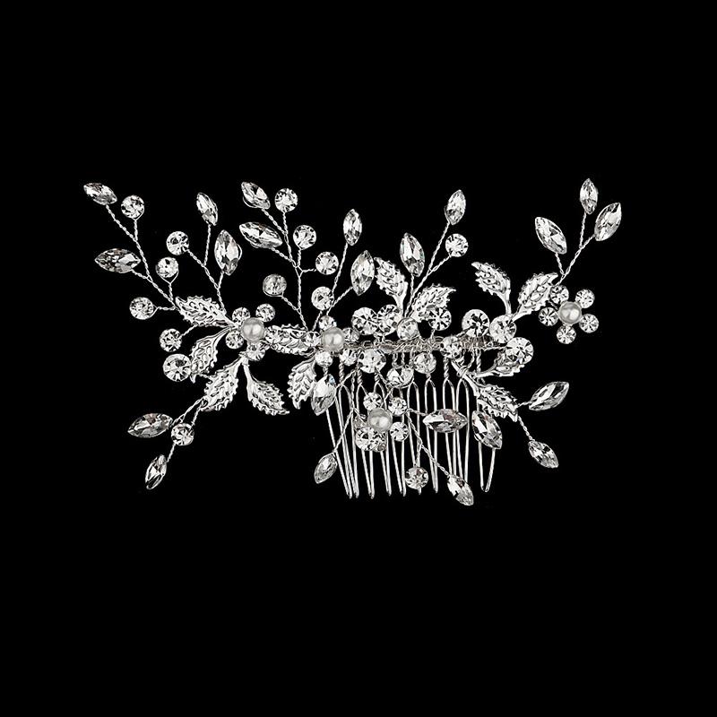 New Silver Alloy Hair Comb Handmade Pearls Rhinestones Fashion Metal Headpiece Elegant Hair Jewellery Accessory For Women