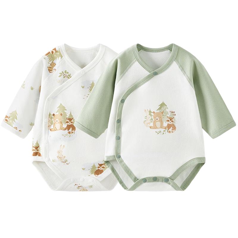 TONGTAI Pure Cotton Long-Sleeve Baby Bodysuit with Double-Layer Belly Protection