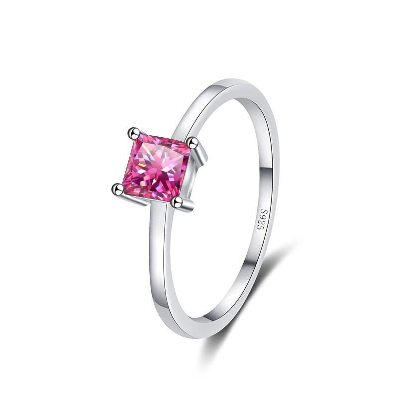 

Bague Ringen 0,6 карата, кольцо-пасьянс с муассанитом принцессы огранки для женщин, бесцветное, высокое качество, 100% стерлинговое серебро S925, группа GRA 0.6ct No.7 розовый