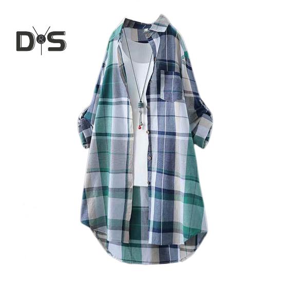 

Женская рубашка с лацканами, длинным рукавом, цветной клетчатый принт, рубашка с карманом, свободный крой, однобортная рубашка средней длины S