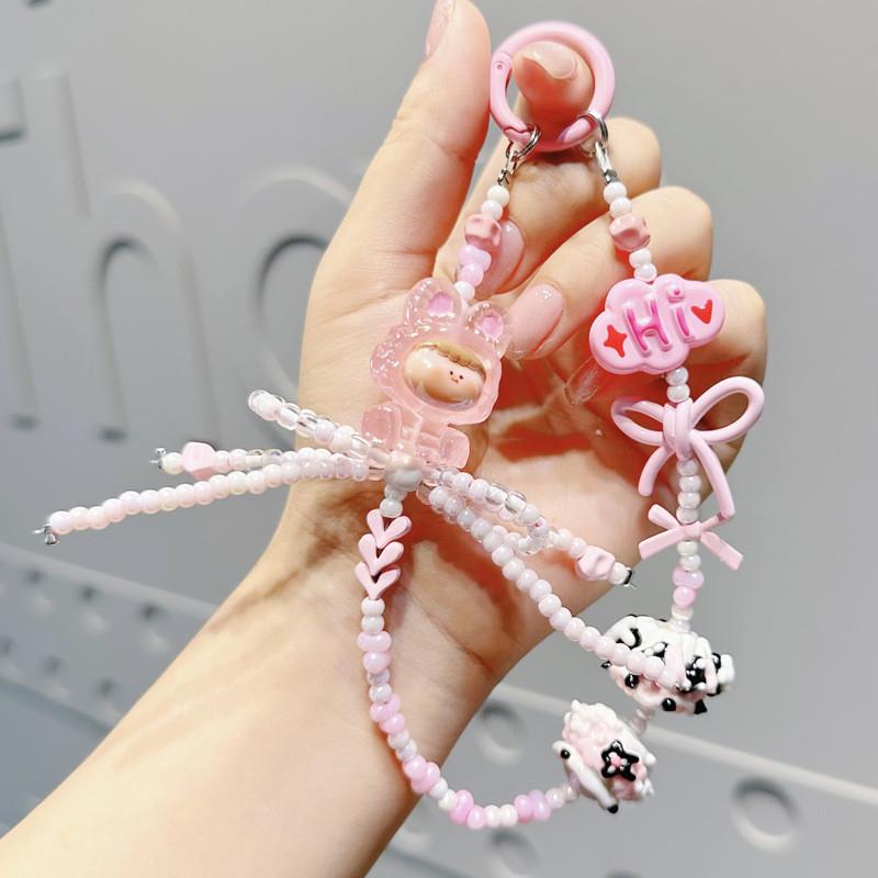 Adorable Cartoon Sanrio Handmade Beaded Mobile Phone Chain Keychain Cute Bag Pendant