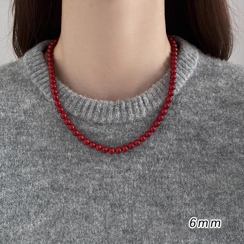 

Колье из стерлингового серебра 925 пробы Encore Red с имитацией жемчуга для женщин - Праздничная осенне-зимняя цепочка для свитера Single 925 Silver Chain