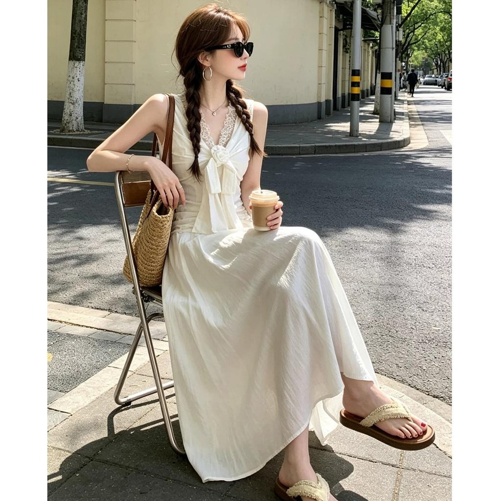 Gentle White Dress for Women, New French Long Skirt for Summer, Very Beautiful, Fits Petite Figures In Summer