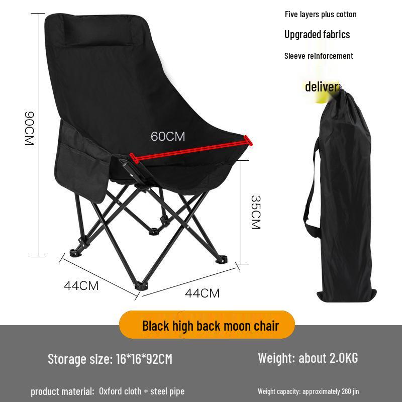 Hochhaus-Outdoor-Mondstuhl: Faltbarer, tragbarer Campinghocker mit hoher Rückenlehne