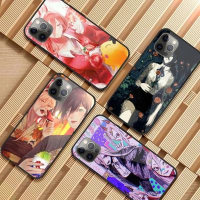 Cartoon Anime Chainsaw Man Phone Case For IPhone 13 12 11 XS X 8 7 6 Plus Mini Pro Max SE 2022 Black PC TPU Glass Phone Cover