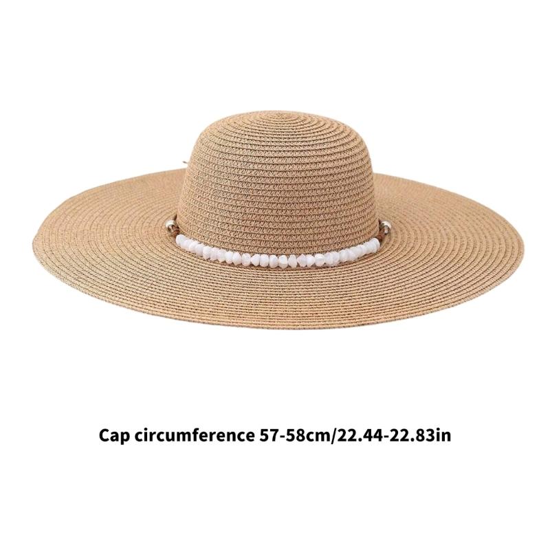 Adjustable Paper Straw Sun Hat For Women Featuring Pearls Accents Breathable Lightweight Design Summer Travel Gardening